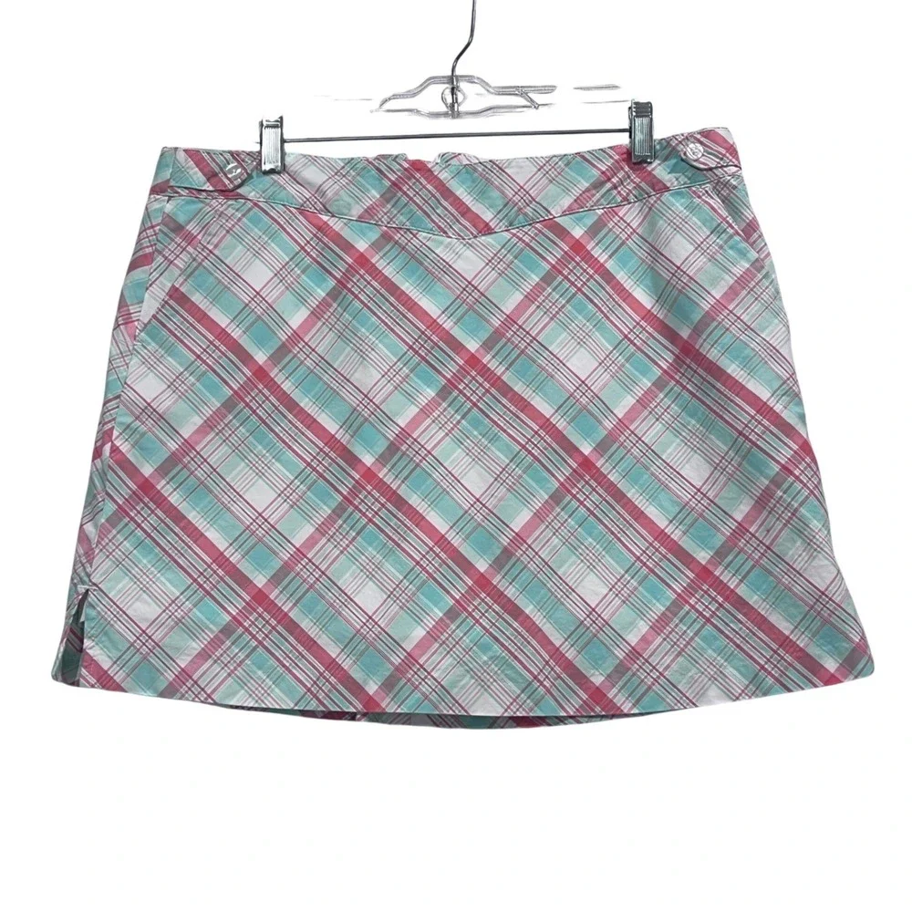 Lady Hagen Plaid Golf Skirt with Built-in Shorts Pink Aqua White Size 12